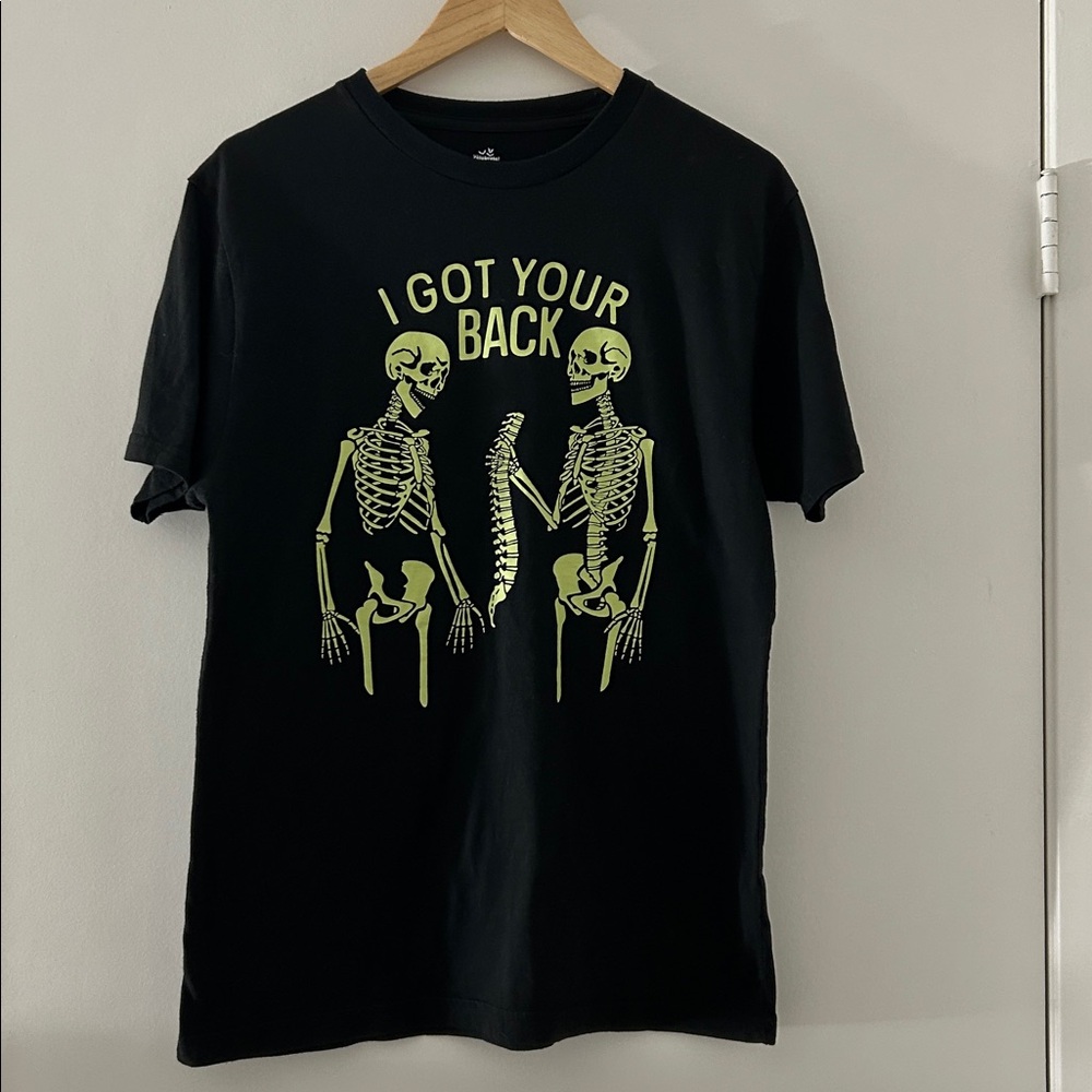 Nwot Halloween Black T-Shirt with Skeleton Graphic, I Got Your Back